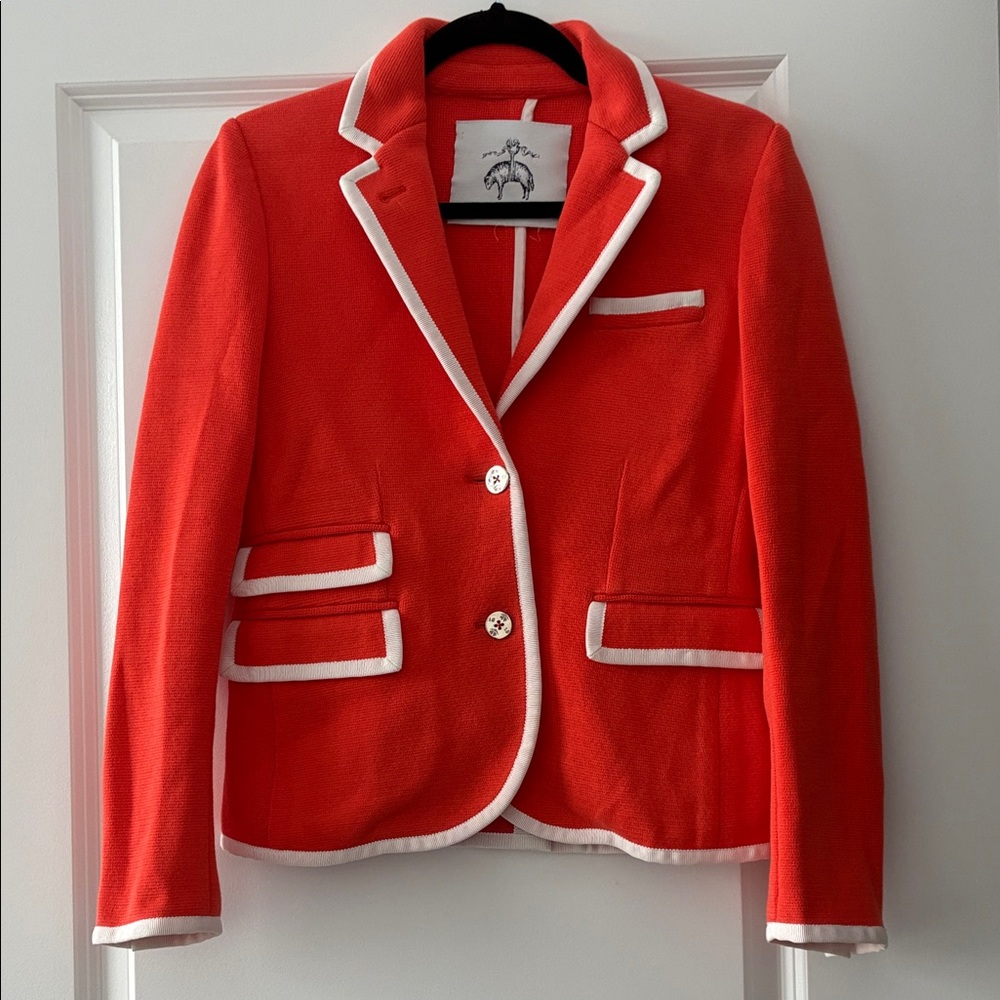 Brooks Brothers Size 4 Cotton Knit Preppy 2-Button Blazer - Orange/White Trim